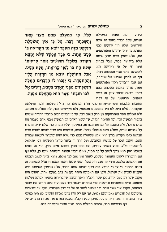 מסילת ישרים עם ביאור חובת האדם - עמוד 2 לדוגמה