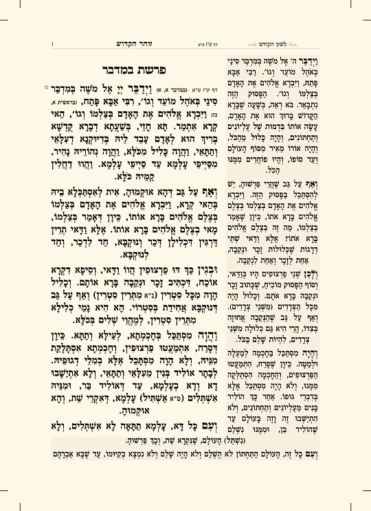זוהר לשון הקודש - עמוד 1 לדוגמה